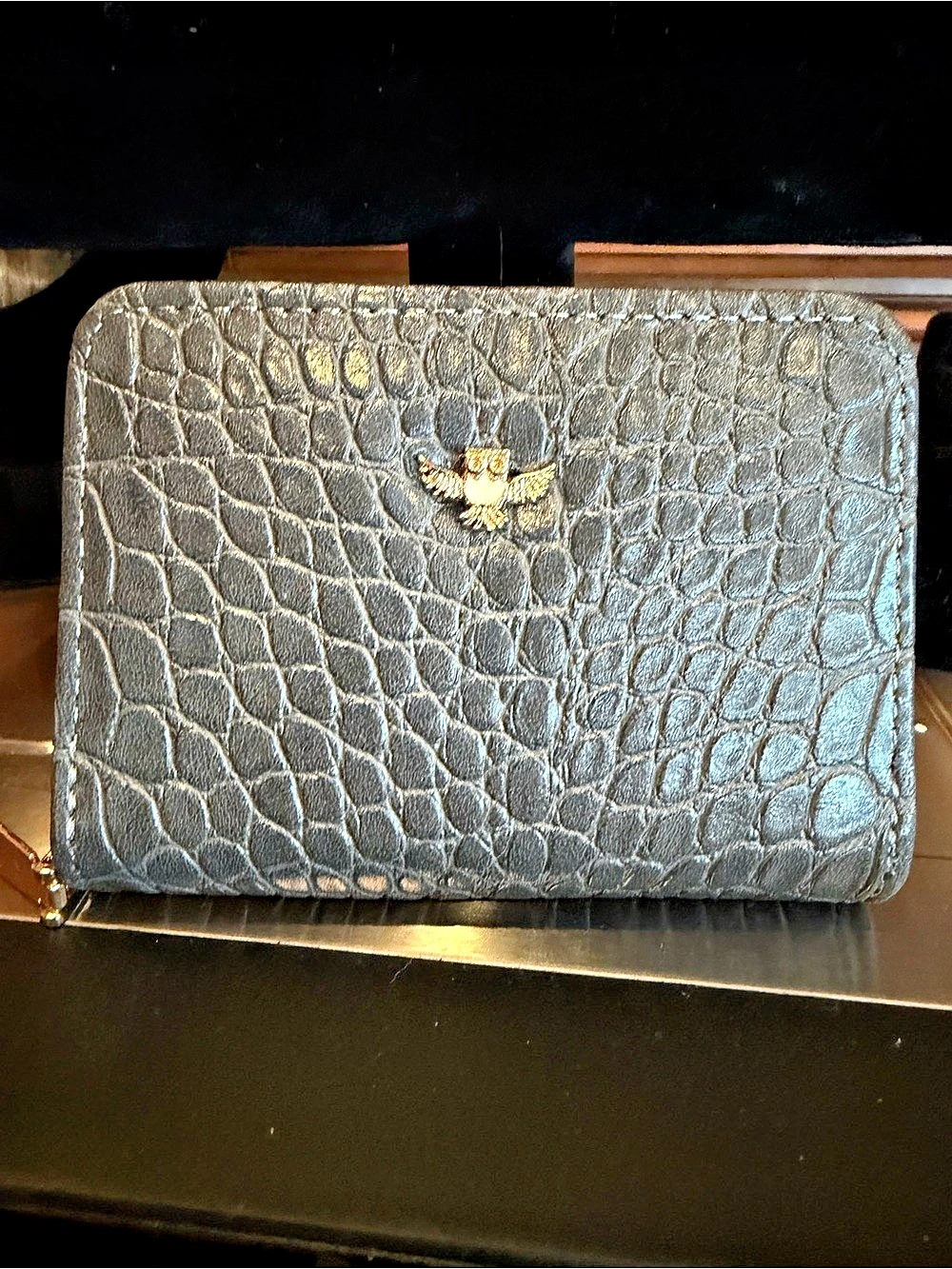 La Marey Croc Embossed Faux Leather RFID Card Wallet Gray